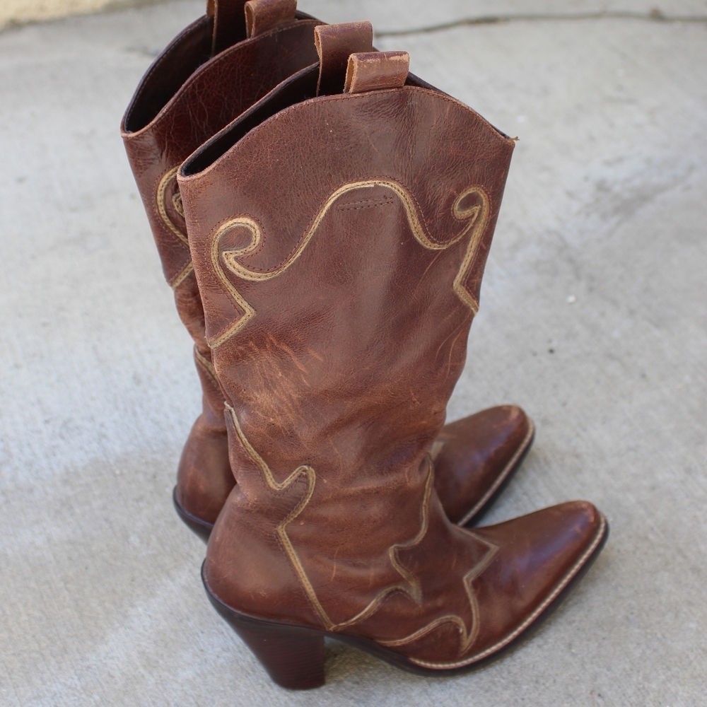 Genuine Leather Brown Women's Cowboy Boots